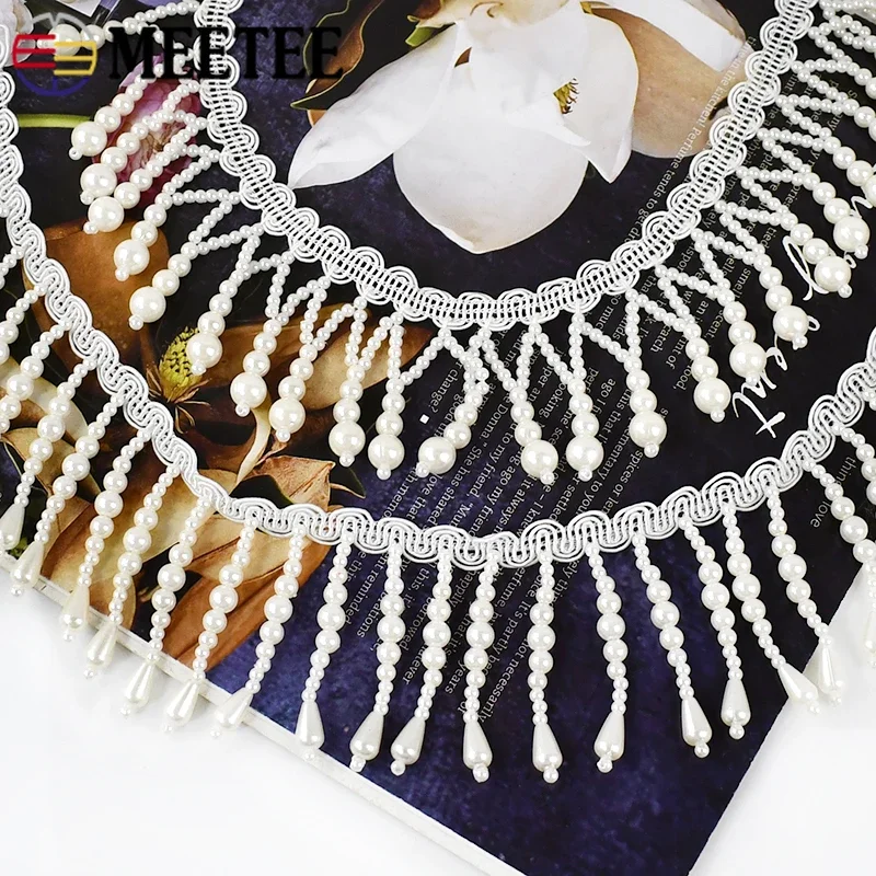 1/2Yards Pearl Beaded Tassel F - Beaded Trim Fringe avaliação e preço