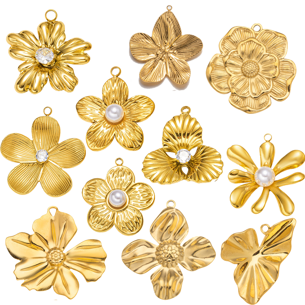 Embellishment Crafts - 5pcs Gold Stainless Steel Flower Charms