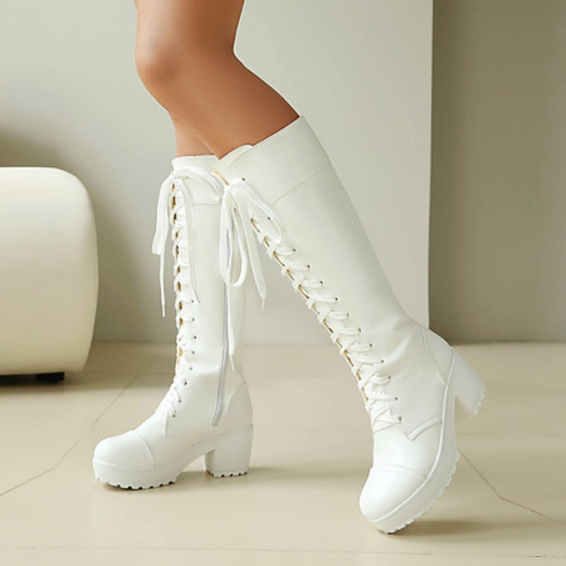 Womens Knee High Lace Up Comba - Guipure Lace Panel avaliação e preço