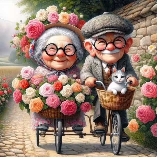 Cartoon Happy Old Couple 5D Fu - Embroidery Embellishments avaliação e preço
