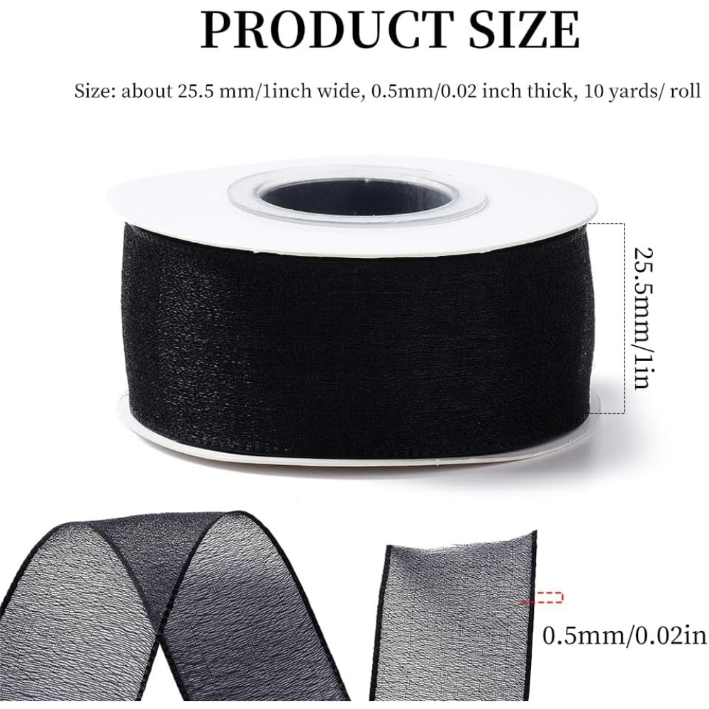 1Inch Black Organza Ribbon Wir - Organza Ribbon Spool avaliação e preço