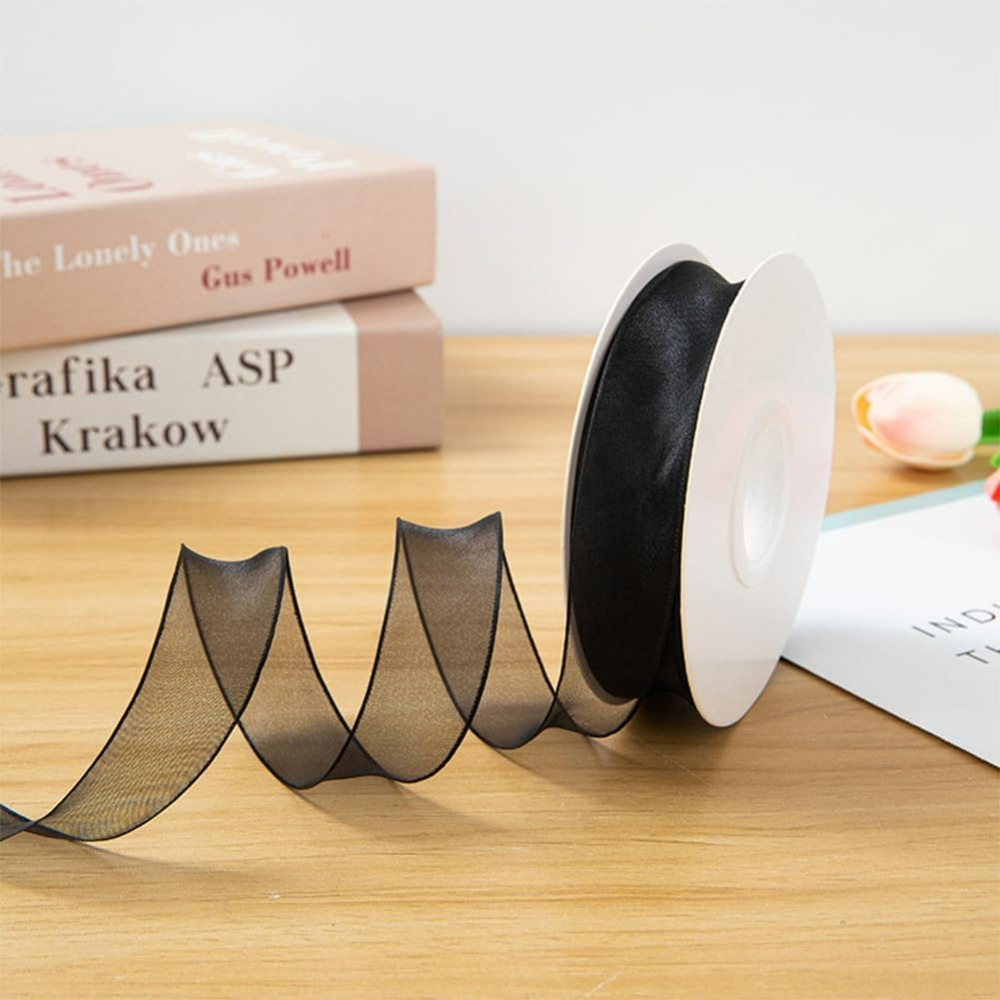 1Inch Black Organza Ribbon Wir - Organza Ribbon Spool avaliação e preço