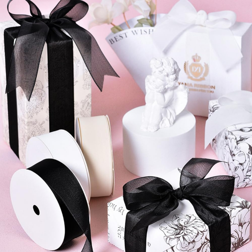 1Inch Black Organza Ribbon Wir - Organza Ribbon Spool avaliação e preço