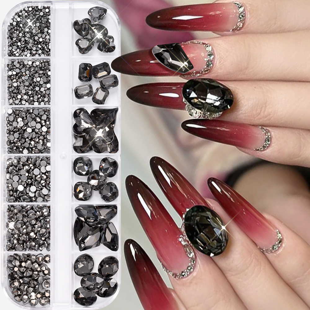 12Grids 3D Black Heart/Square/ - Hotfix Rhinestone Sheet avaliação e preço