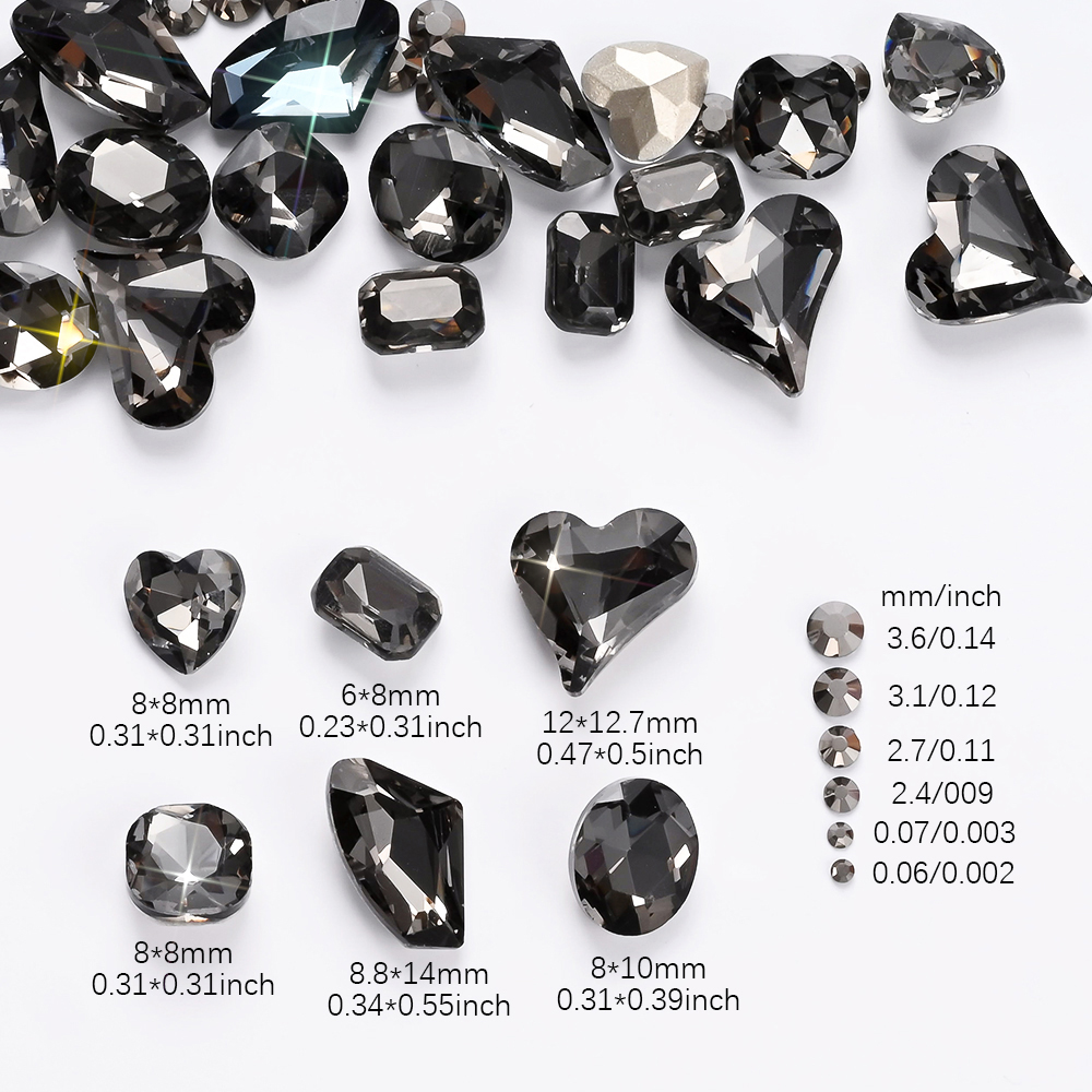 12Grids 3D Black Heart/Square/ - Hotfix Rhinestone Sheet avaliação e preço