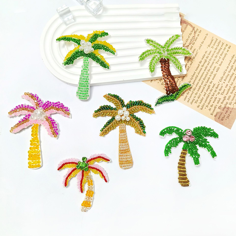 1Pc 3D Coconut Tree Beaded Pat - Craft Embellishments avaliação e preço