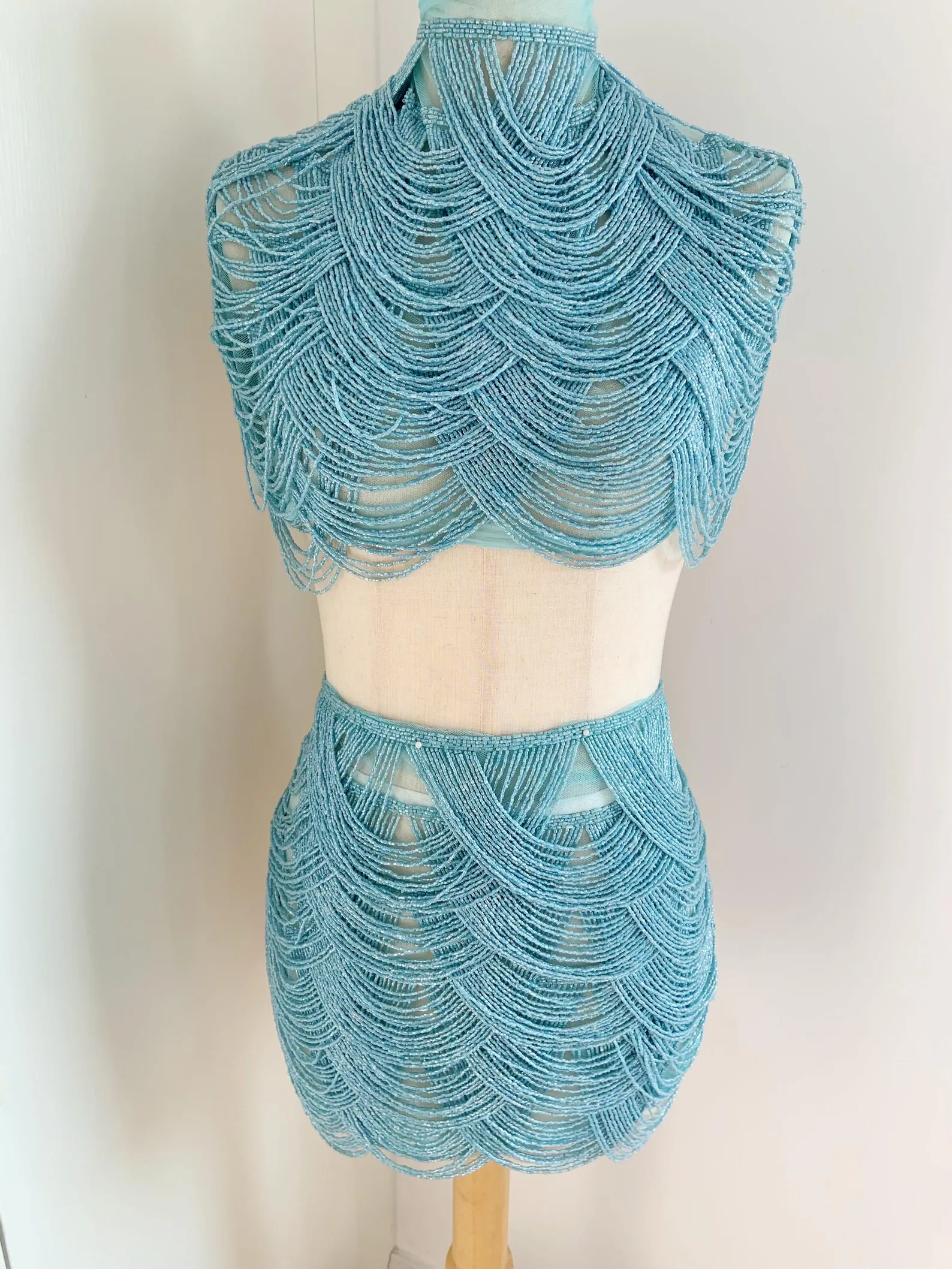 Light Blue Chains Cape Fabric, - Beaded Trim Fringe avaliação e preço