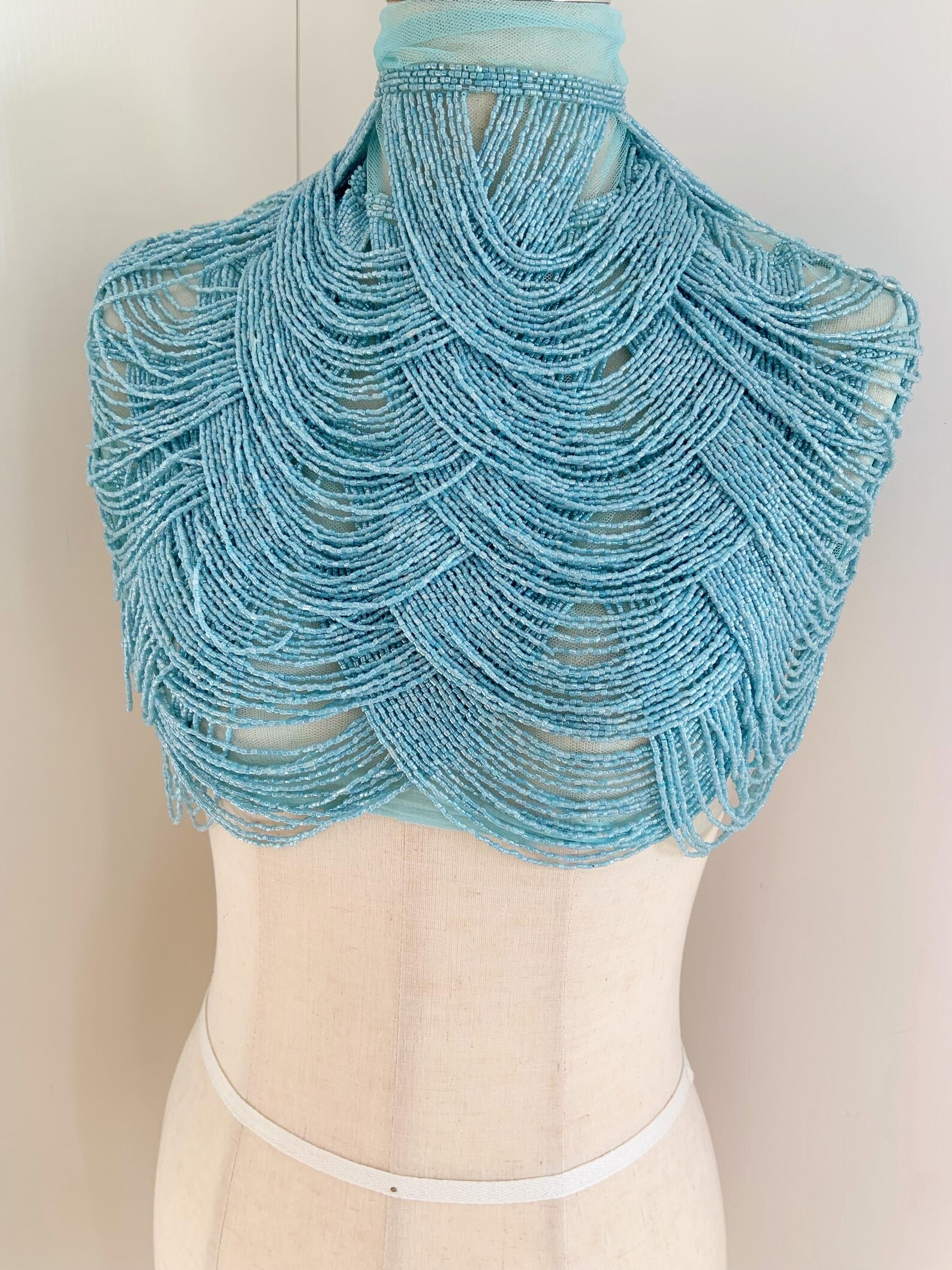 Light Blue Chains Cape Fabric, - Beaded Trim Fringe avaliação e preço
