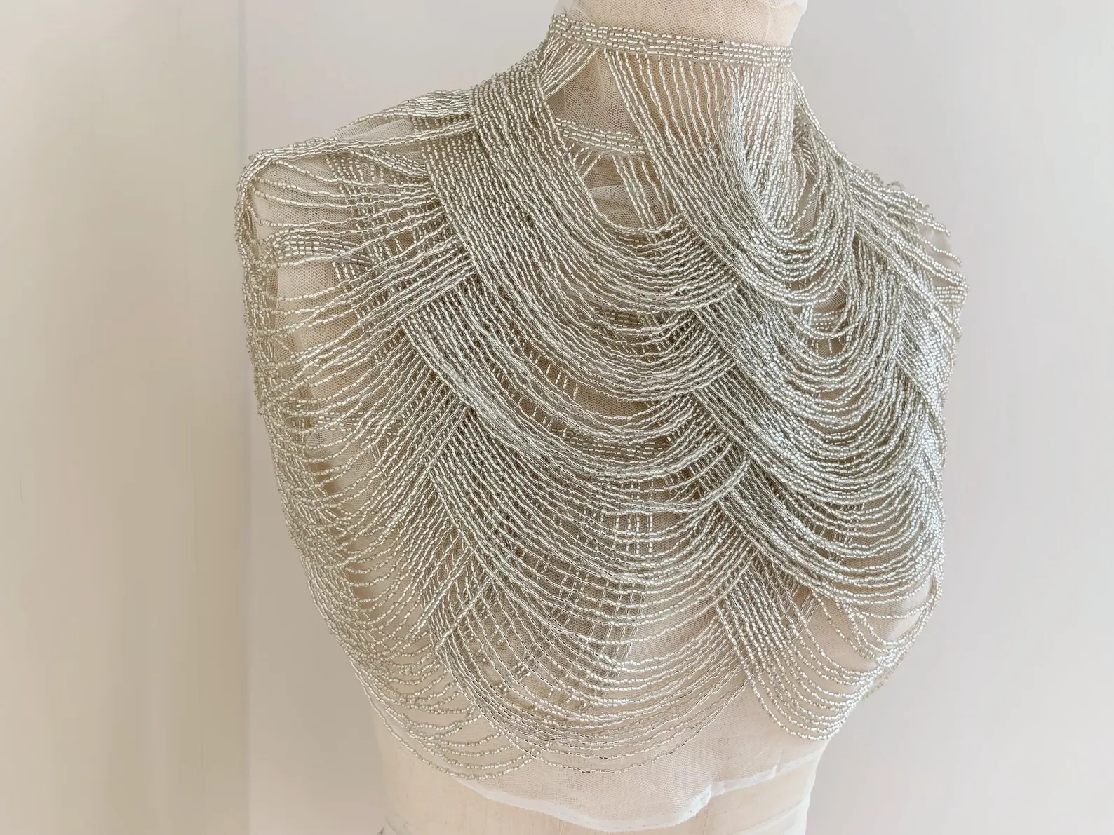 Light Blue Chains Cape Fabric, - Beaded Trim Fringe avaliação e preço