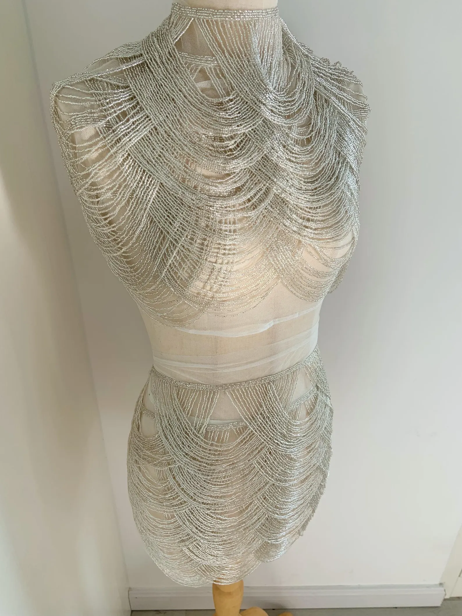 Light Blue Chains Cape Fabric, - Beaded Trim Fringe avaliação e preço