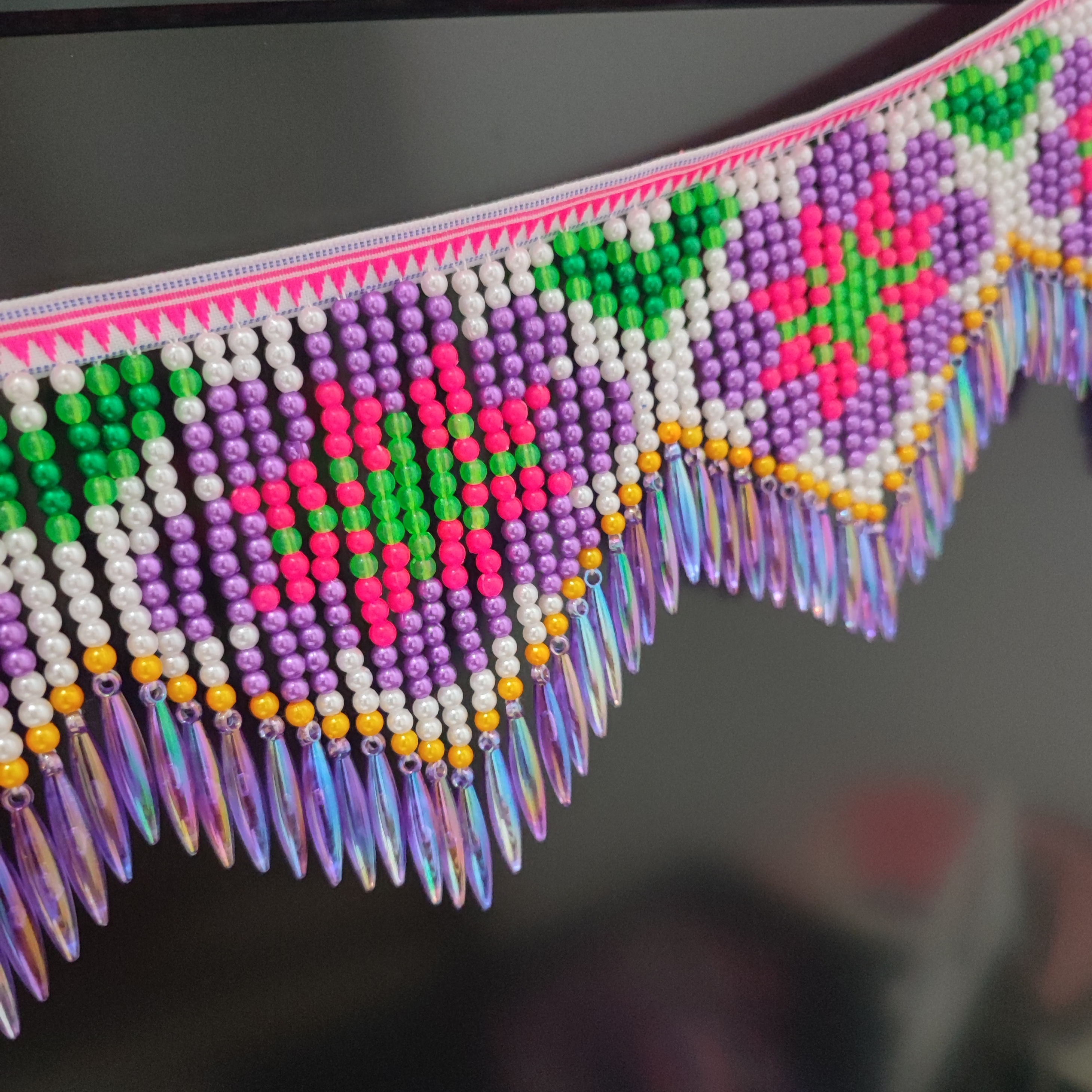 10cm Wide Purple Daisy Pattern - Beaded Trim Fringe avaliação e preço
