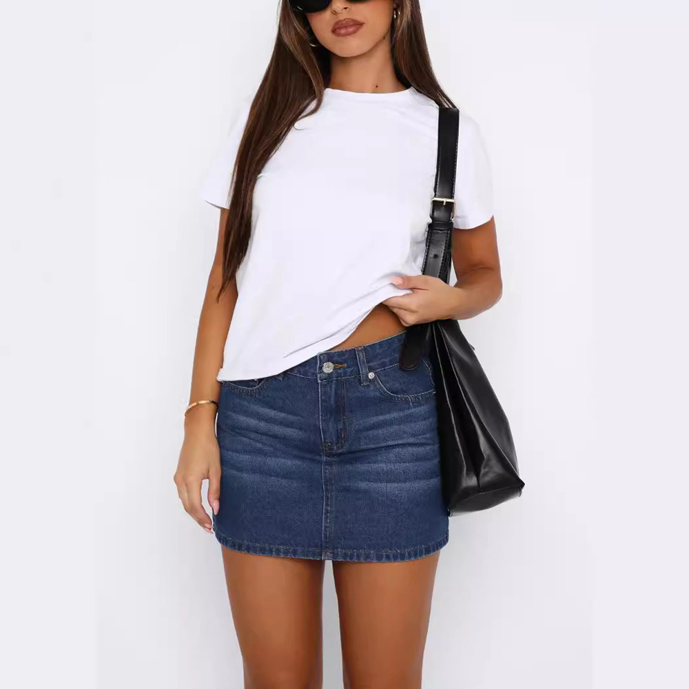 Womens Denim Short Skirts Jean - Embellish Knit avaliação e preço