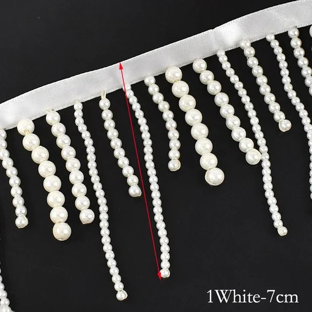 1/2Yards Pearl Beaded Tassel F - Beaded Trim Fringe avaliação e preço