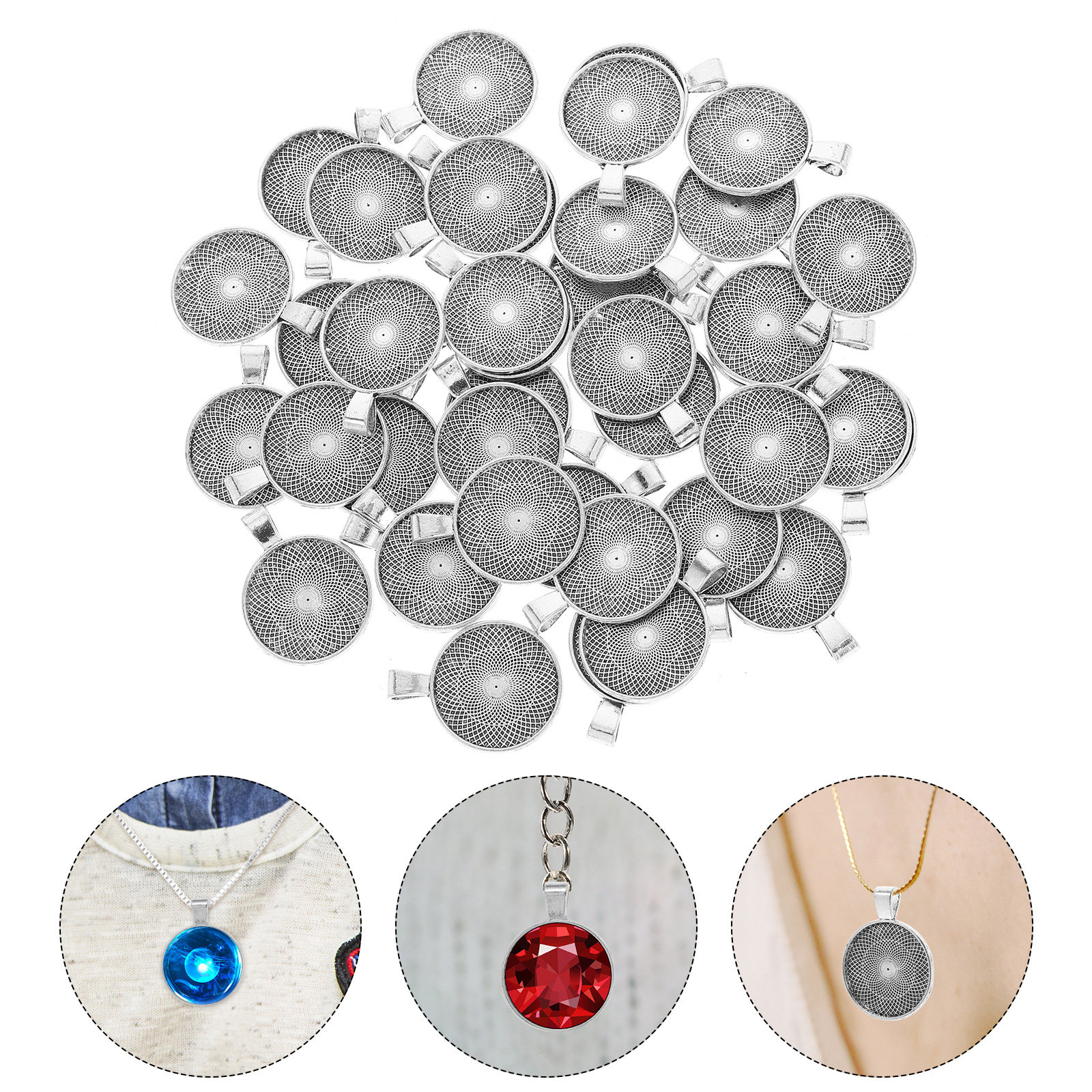 40Pcs Round Pendant Bezels Fla - Embellishment Crafts avaliação e preço