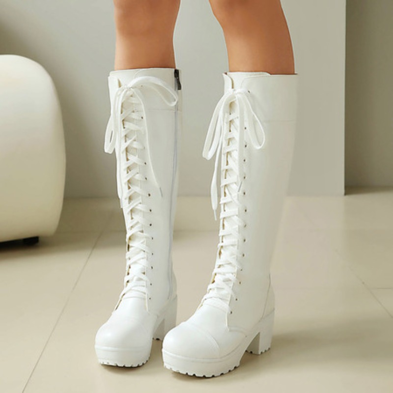 Womens Knee High Lace Up Comba - Guipure Lace Panel avaliação e preço